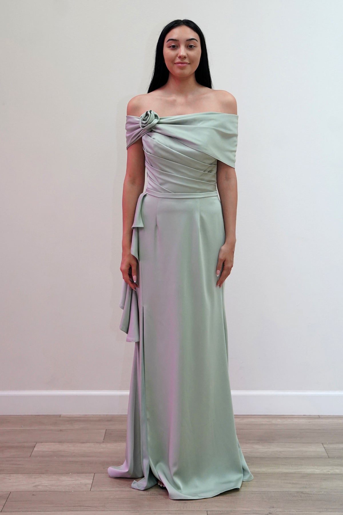 Prom Dresses 3D Floral Fitted Ruffle Long Formal Prom Dress Olive Green