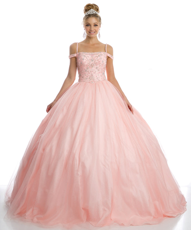Quinceniera Dresses Long Beaded Ball Gown Quinceanera Dress Juliet JT1426 Blush