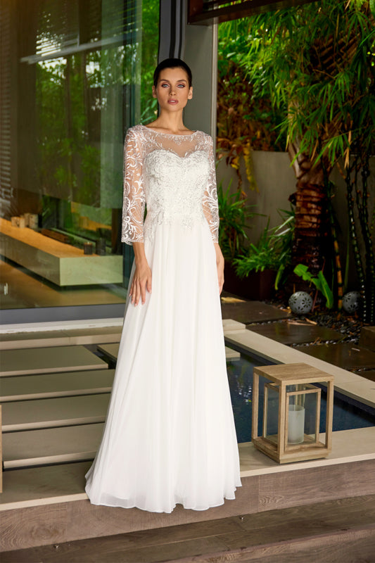 Wedding Dresses Lace Long Beaded Wedding Dress Juliet M11-W Off White