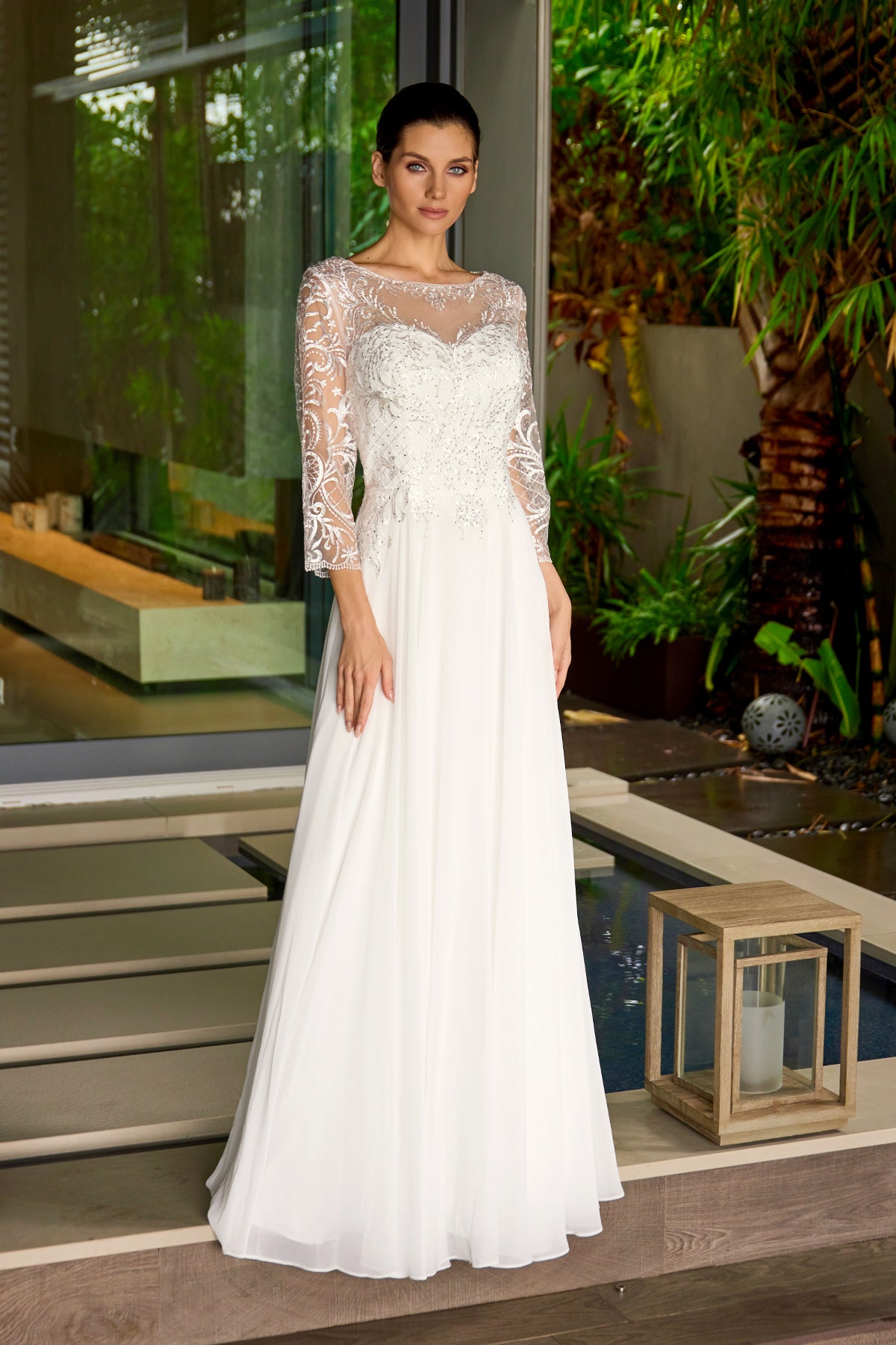 Wedding Dresses Lace Long Beaded Wedding Dress Juliet M11-W Off White