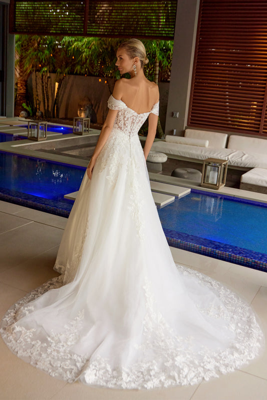 Wedding Dresses Long Corset Lace Applique Wedding Dress Juliet JT2634LW Off White