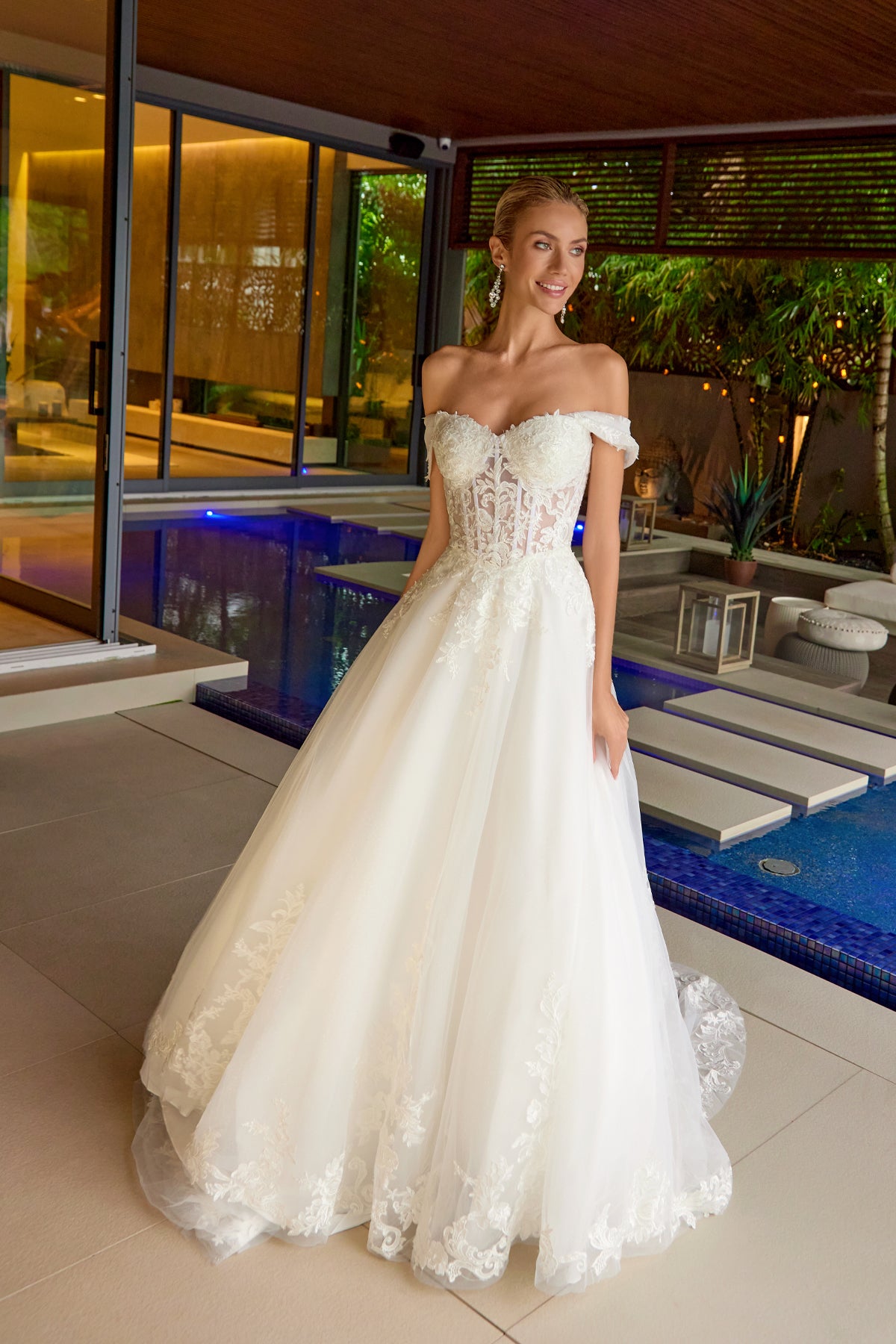 Wedding Dresses Long Corset Lace Applique Wedding Dress Juliet JT2634LW Off White