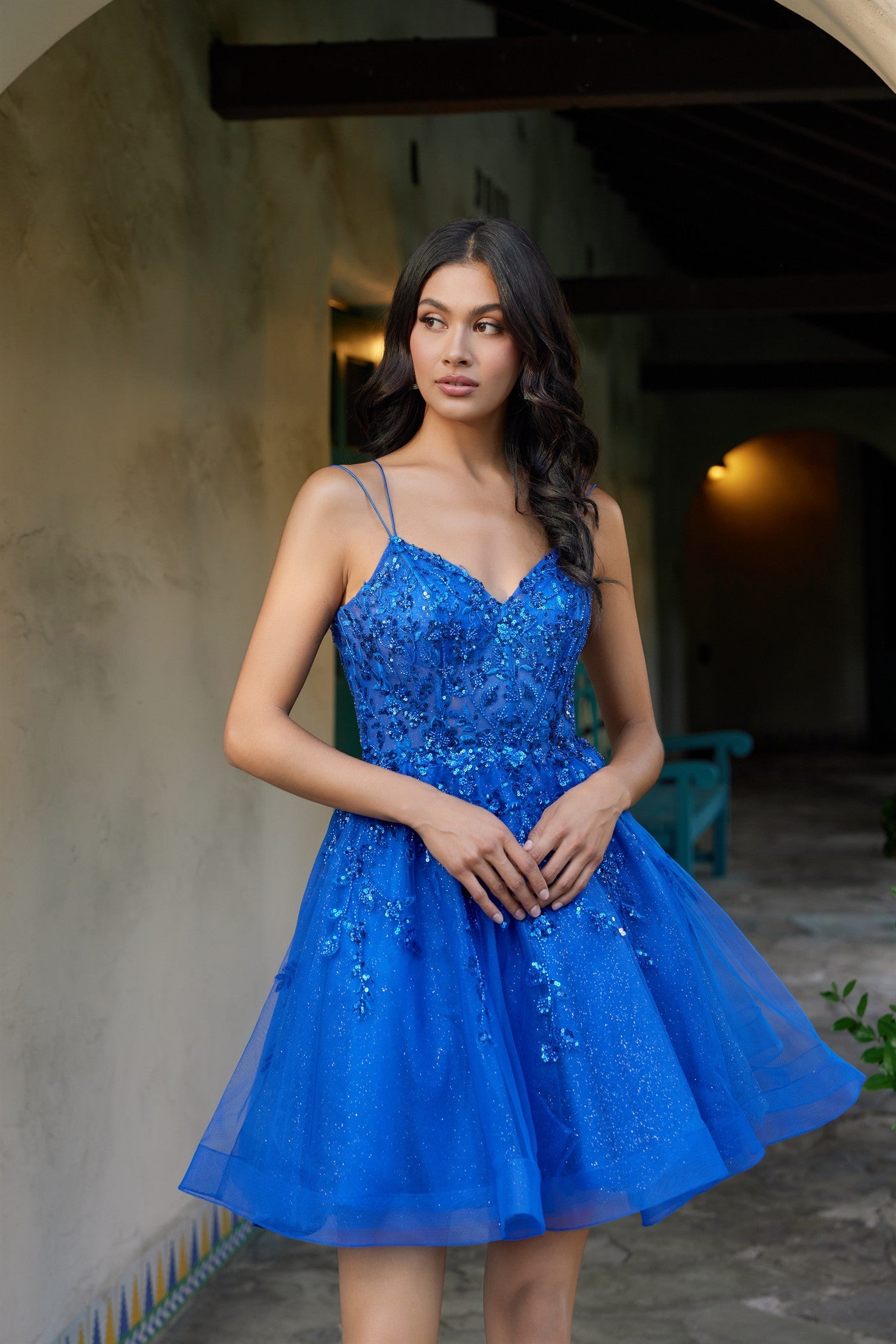Cocktail Dresses Mini Homecoming Lace Floral Sequin Cocktail Dress Royal Blue