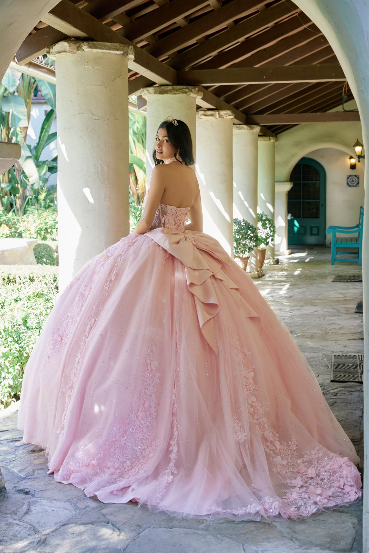 Quinceniera Dresses Long Ball Gown Floral Applique Quinceniera Dress Juliet JT1497J Blush