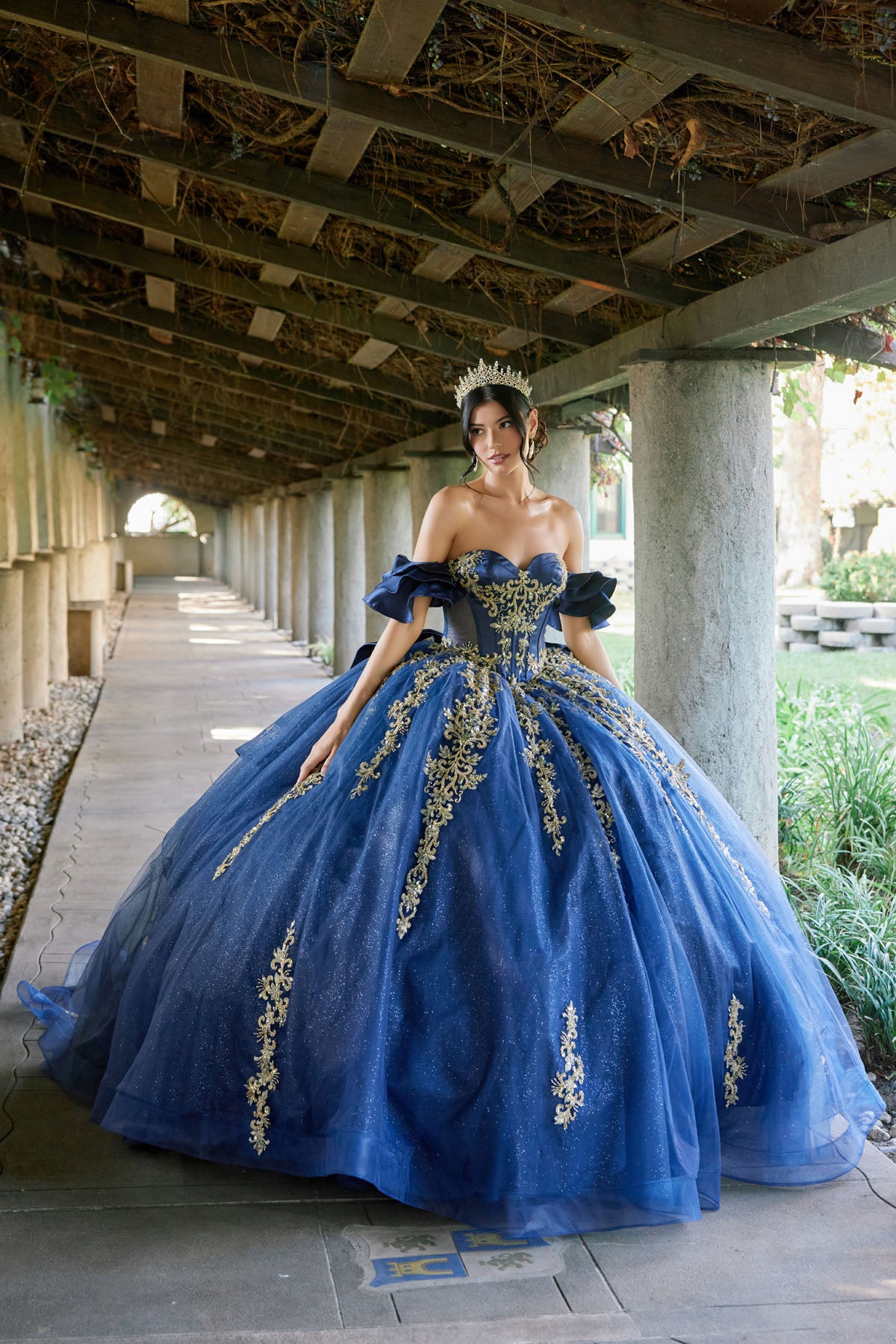 Quinceniera Dresses Long Lace Ball Gown Quinceniera Dress Juliet JT1504J Navy/Gold
