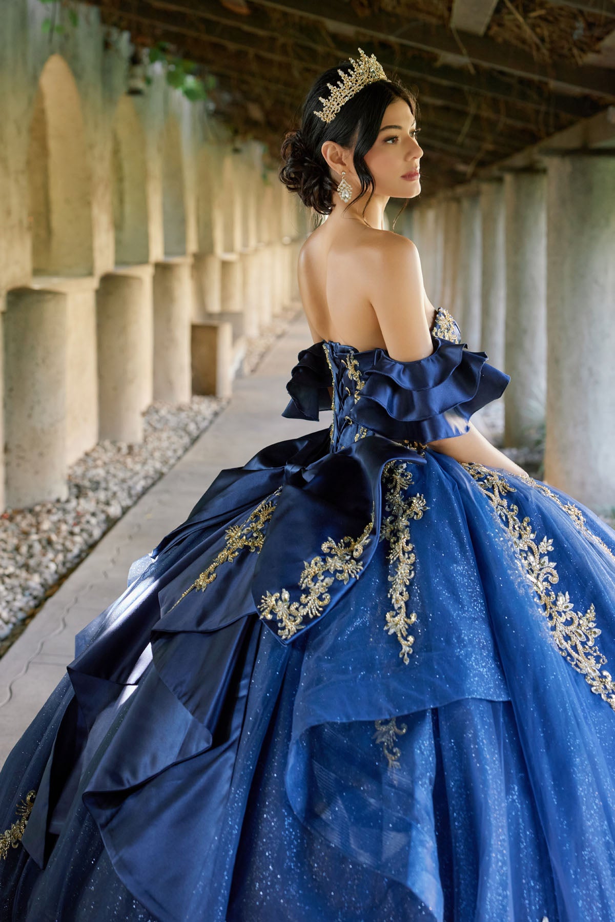 Quinceniera Dresses Long Lace Ball Gown Quinceniera Dress Juliet JT1504J Navy/Gold