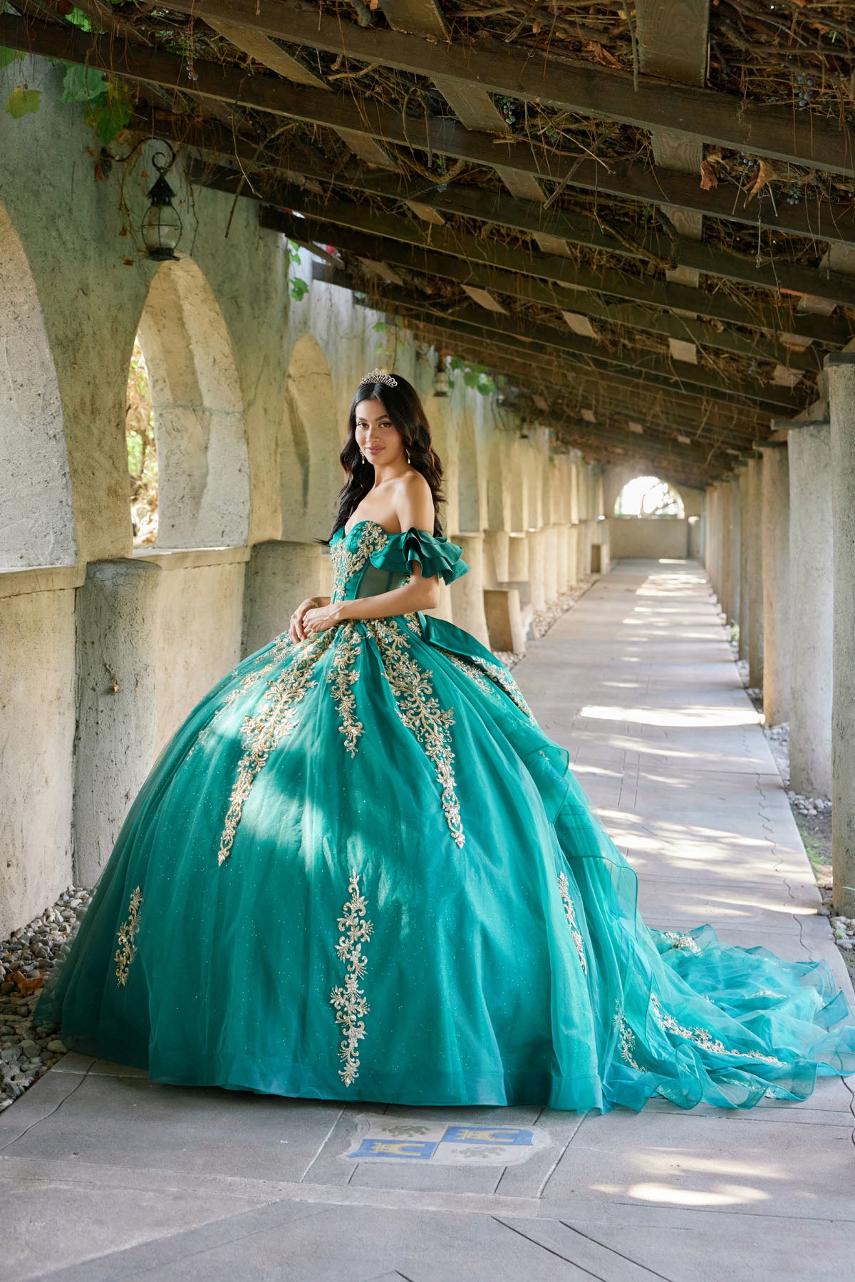 Quinceniera Dresses Long Lace Ball Gown Quinceniera Dress Juliet JT1504J Green/Gold