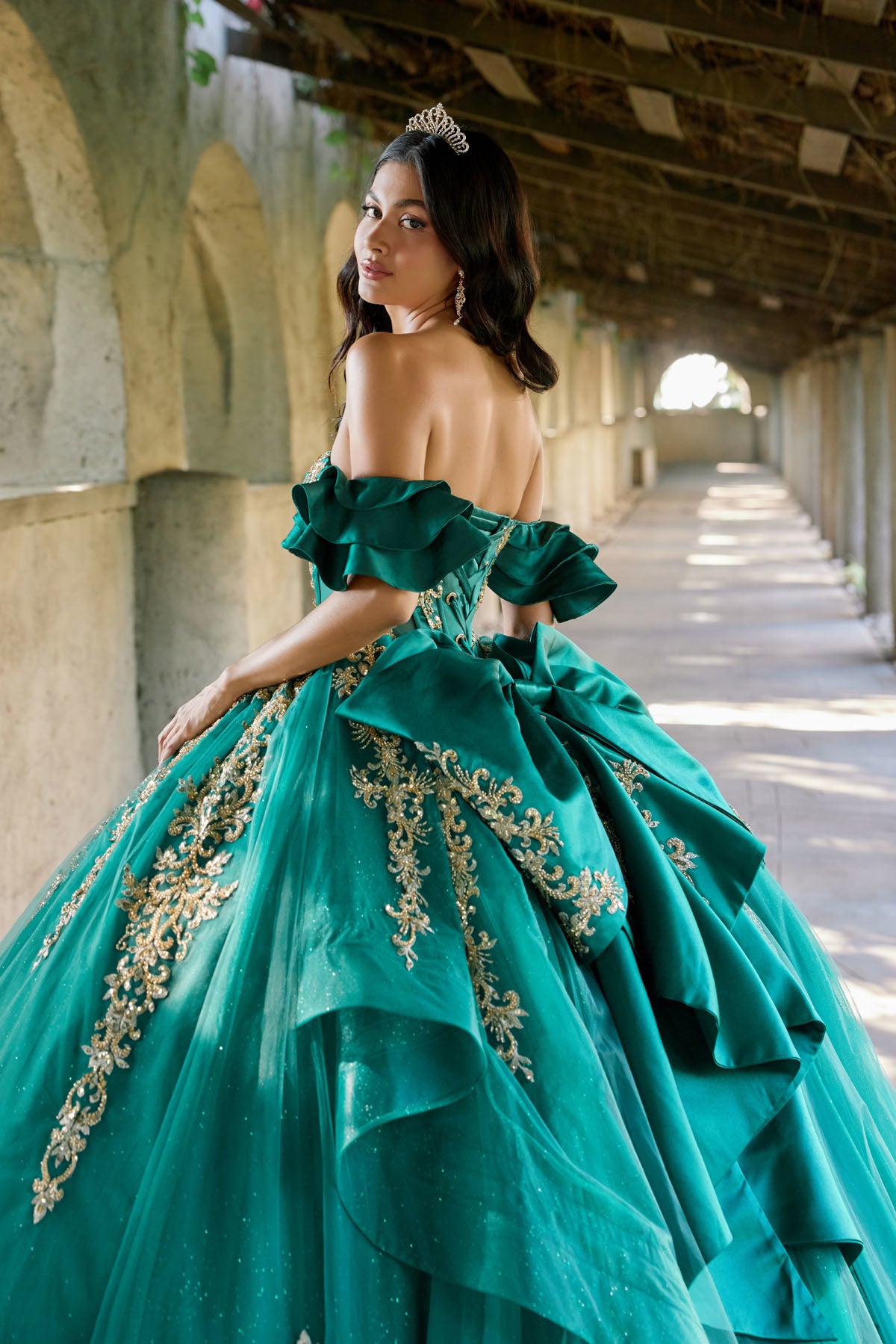 Quinceniera Dresses Long Lace Ball Gown Quinceniera Dress Juliet JT1504J Green/Gold