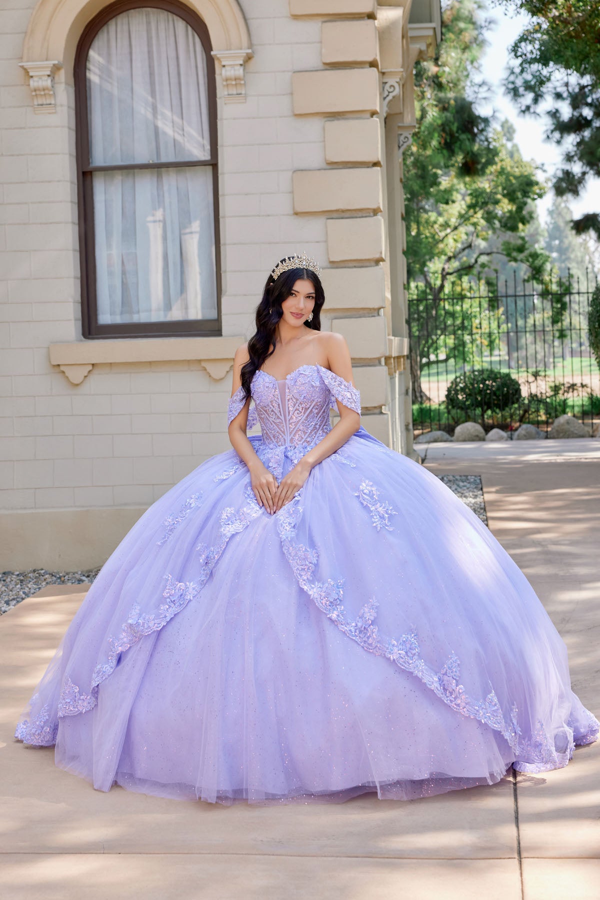 Quinceniera Dresses Long Lace Floral Corset Quinceniera Dress Juliet JT1507J Lilac