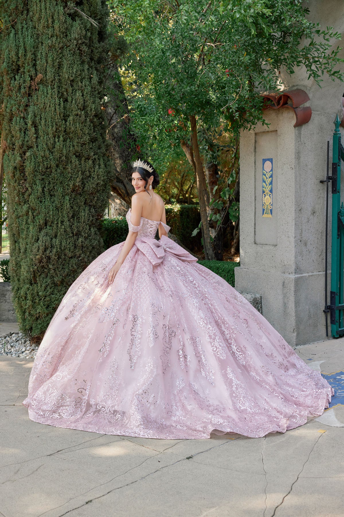 Quinceniera Dresses Long Sequin Lace Quinceniera Dress Juliet JT1510H Blush