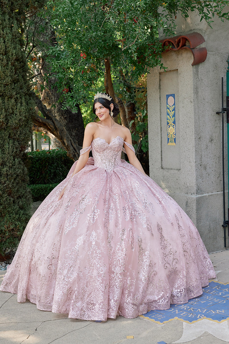 Quinceniera Dresses Long Sequin Lace Quinceniera Dress Juliet JT1510H Blush