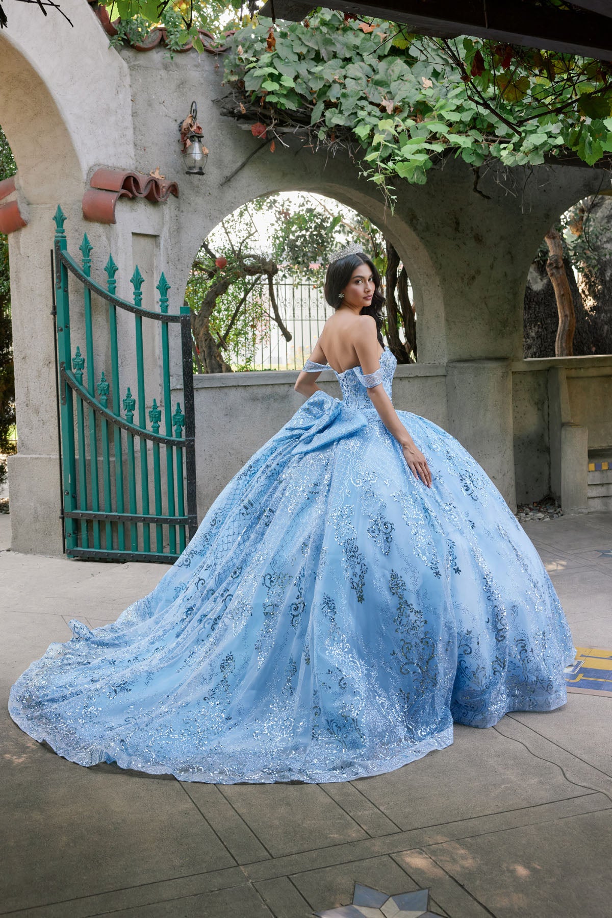 Quinceniera Dresses Long Sequin Lace Quinceniera Dress Juliet JT1510H Powder Blue