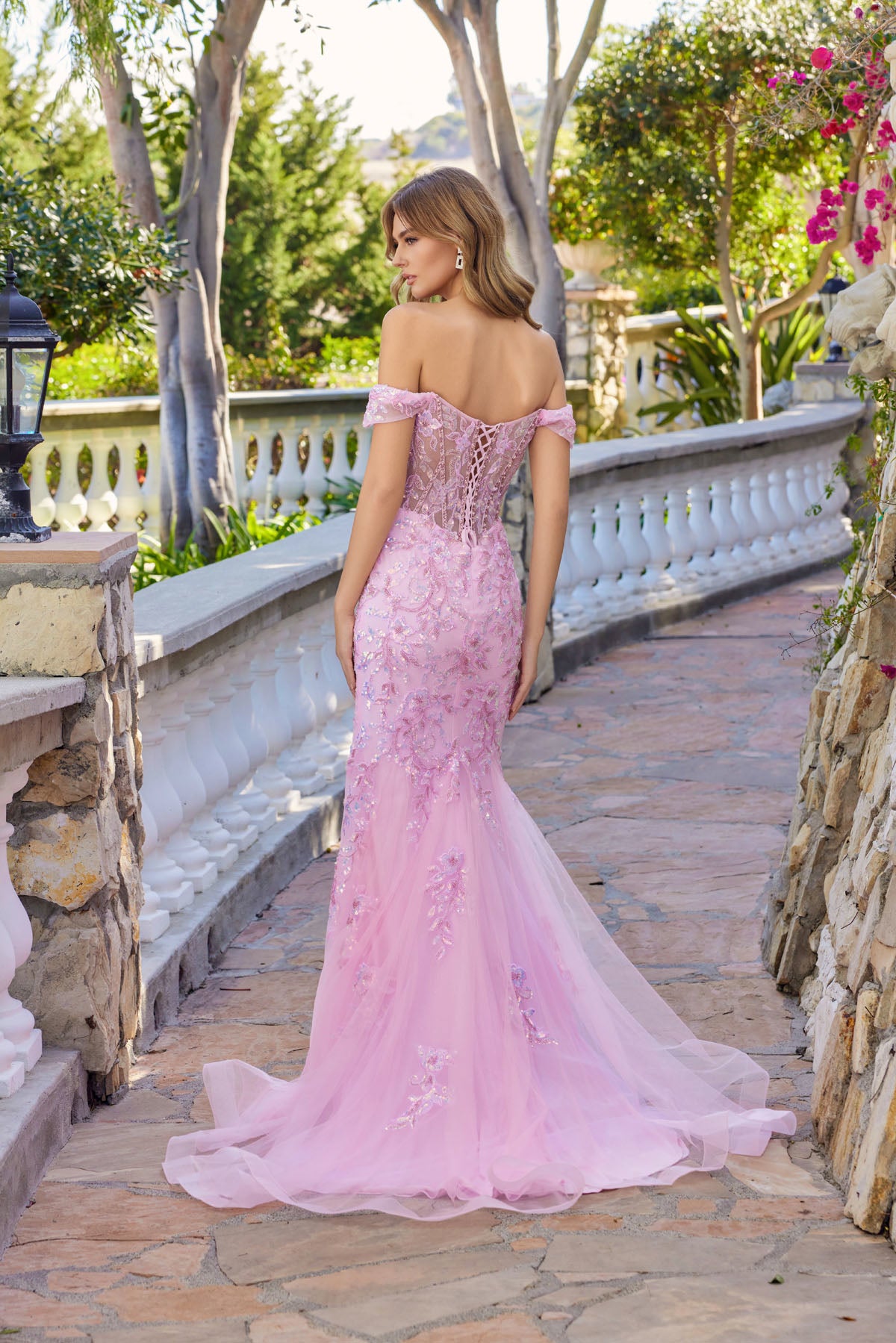 Prom Dresses Long Formal Corset Fitted Floral Prom Dress Baby Pink