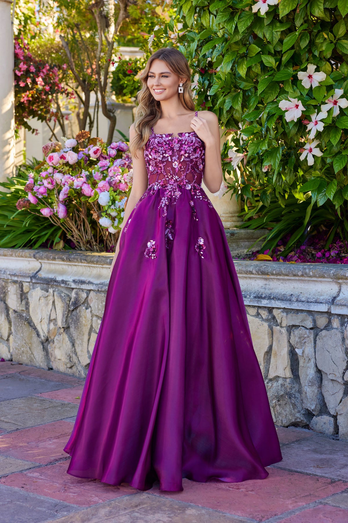 Prom Dresses Evening Long Formal 3D Floral Prom Dress Wine