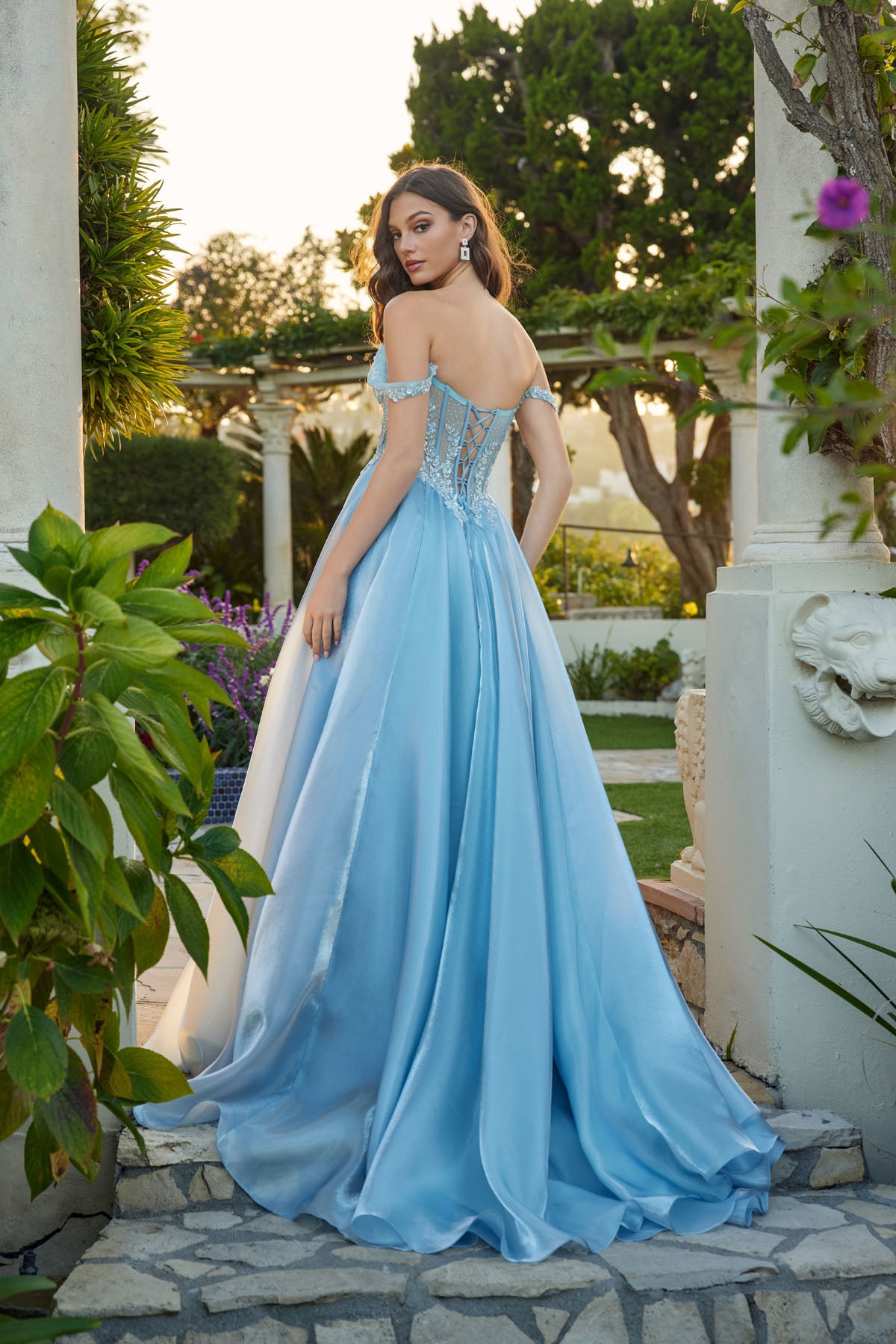 Juliet JT2639G Corset Floral Long Formal Beaded A Line Prom Dress