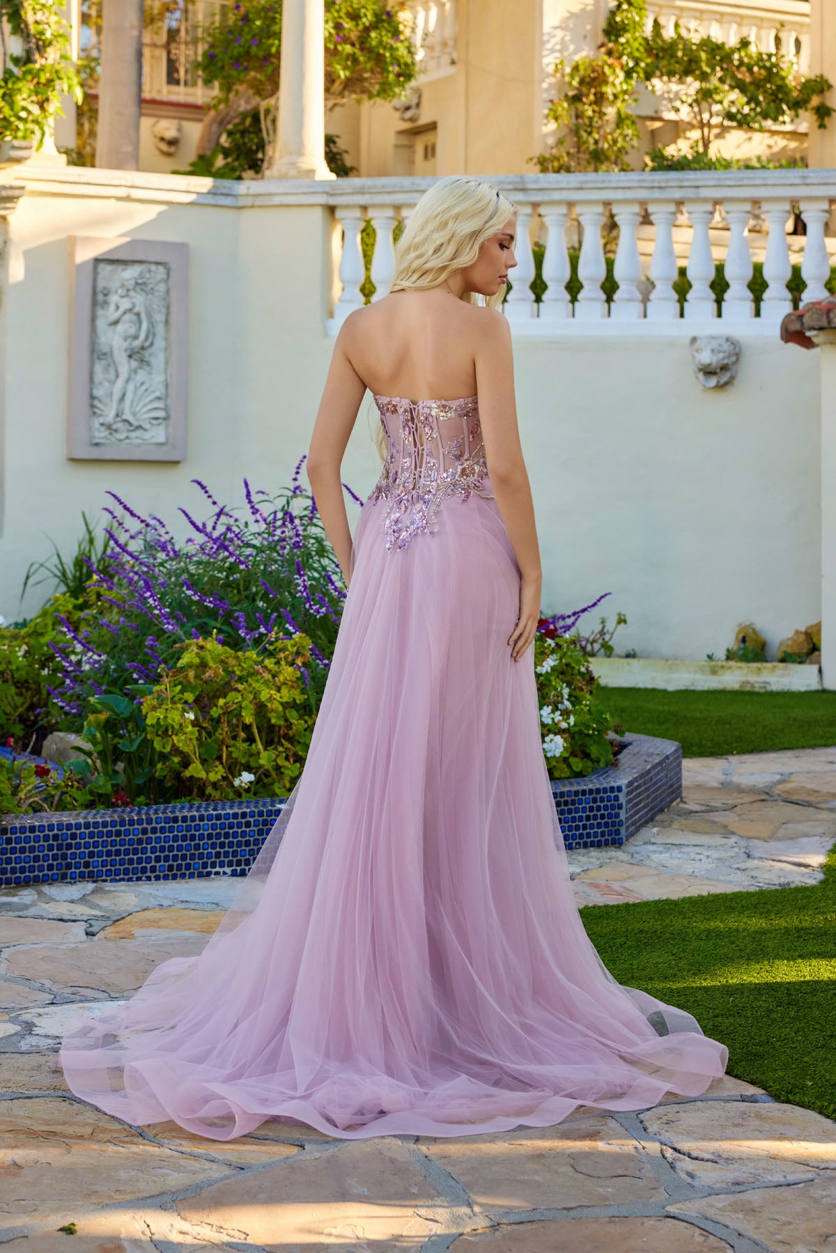 Prom Dresses Long Formal Corset 3D Floral A Line Prom Dress Rose