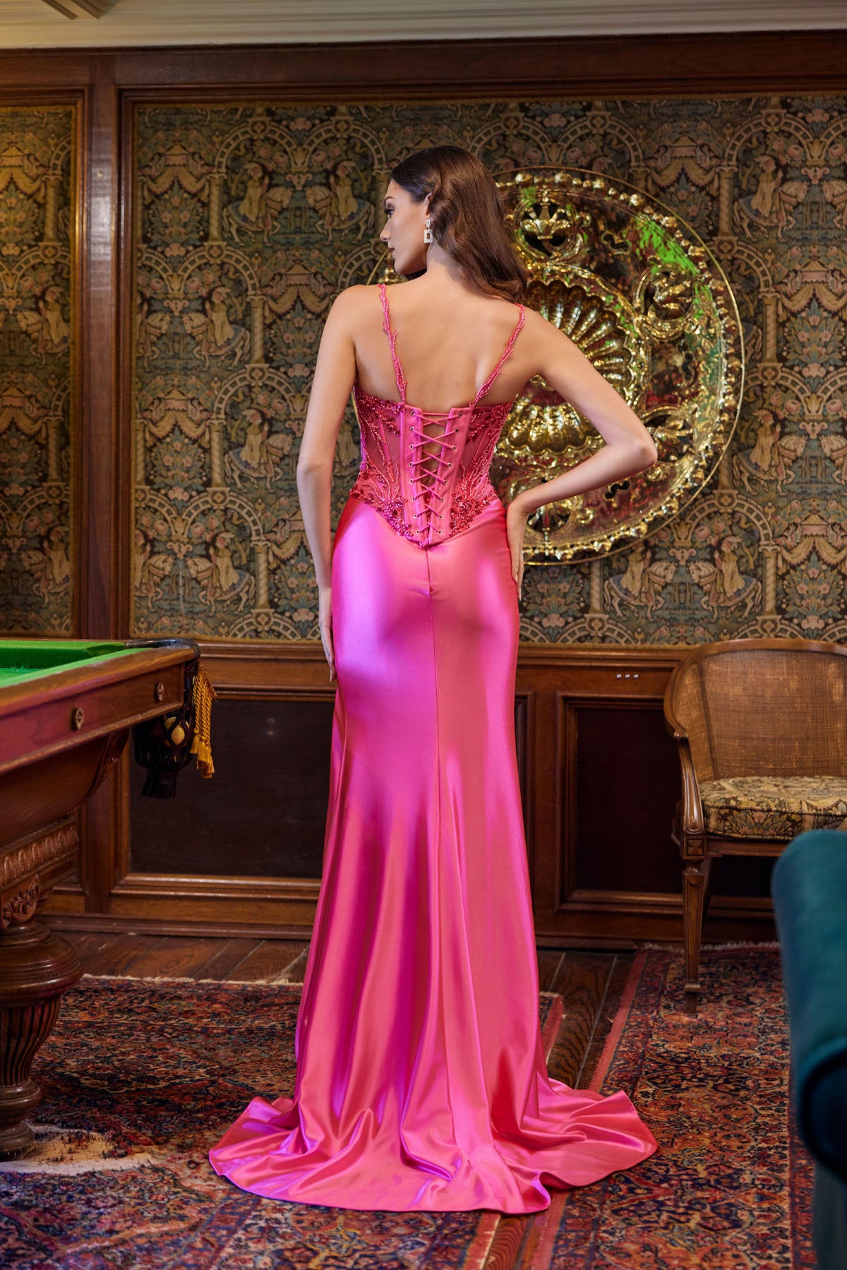 Prom Dresses Corset Beaded Long Formal Evening Prom Dress Fuchsia