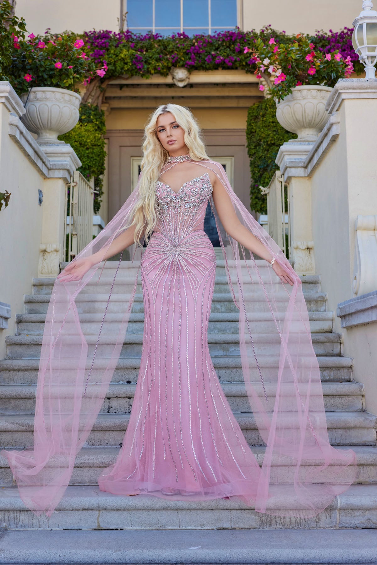 Formal Dresses Corset Beaded Formal Long Evening Prom Dress Rose