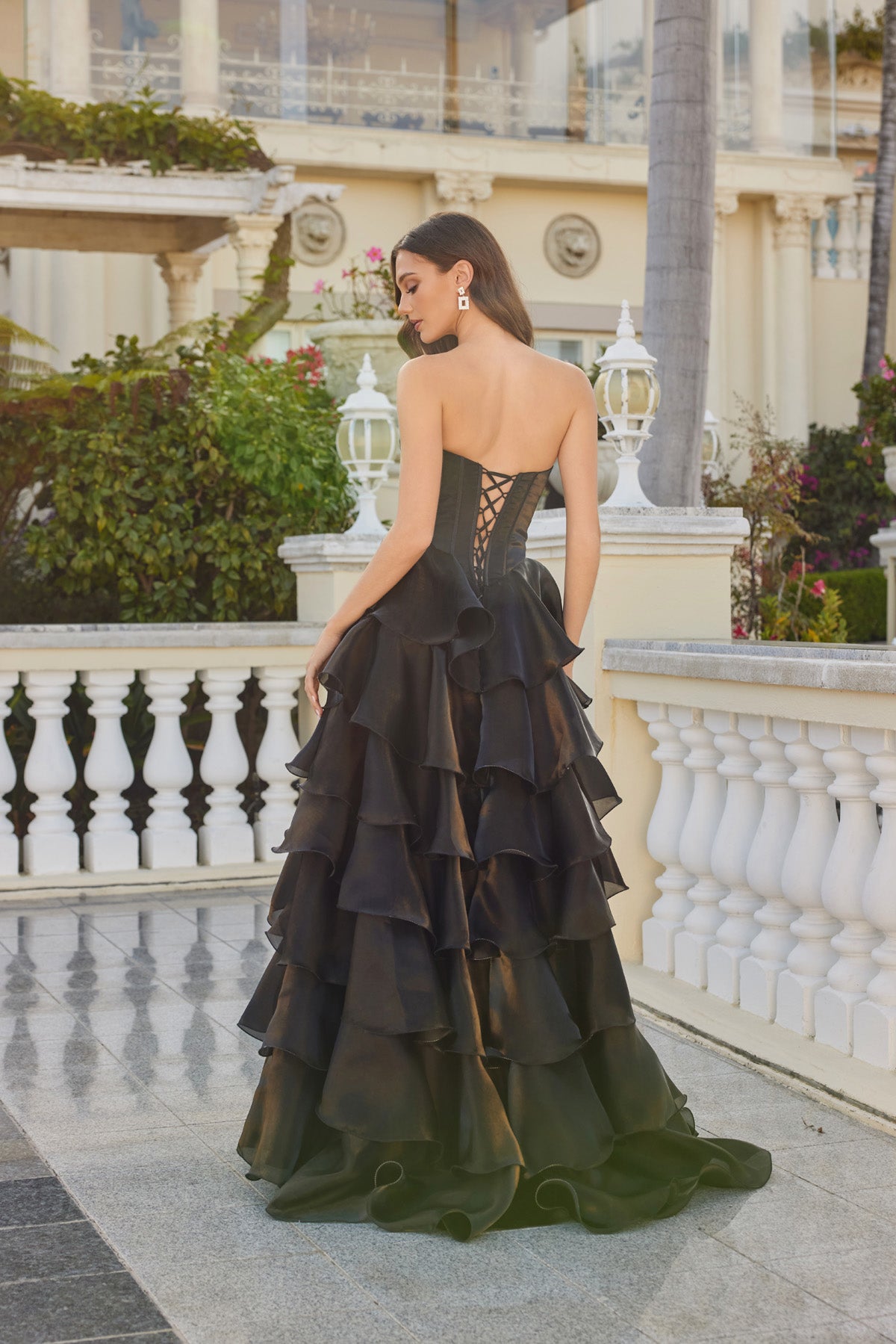 Juliet JT2664S Beaded Long Formal Fitted Ruffle Prom Dress