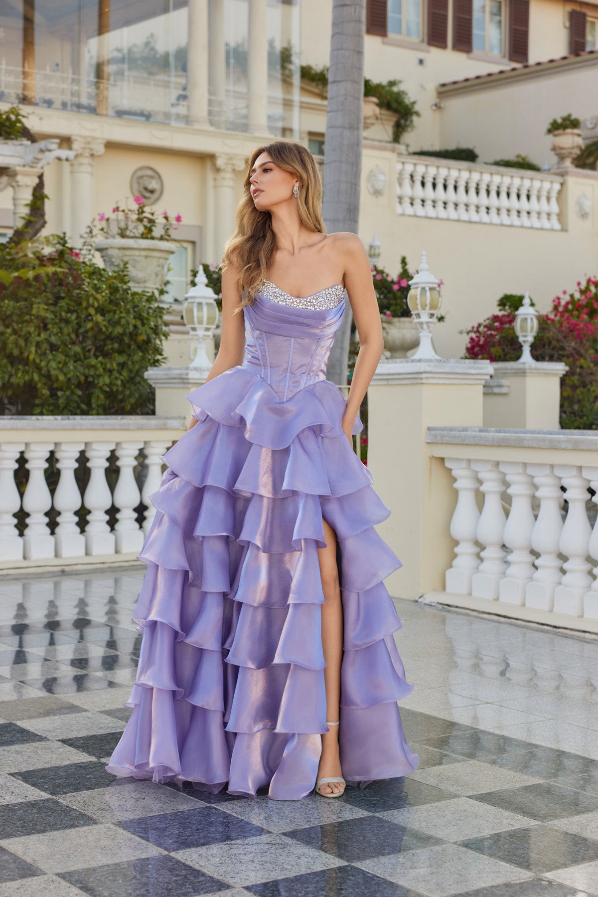 Juliet JT2664S Beaded Long Formal Fitted Ruffle Prom Dress – The