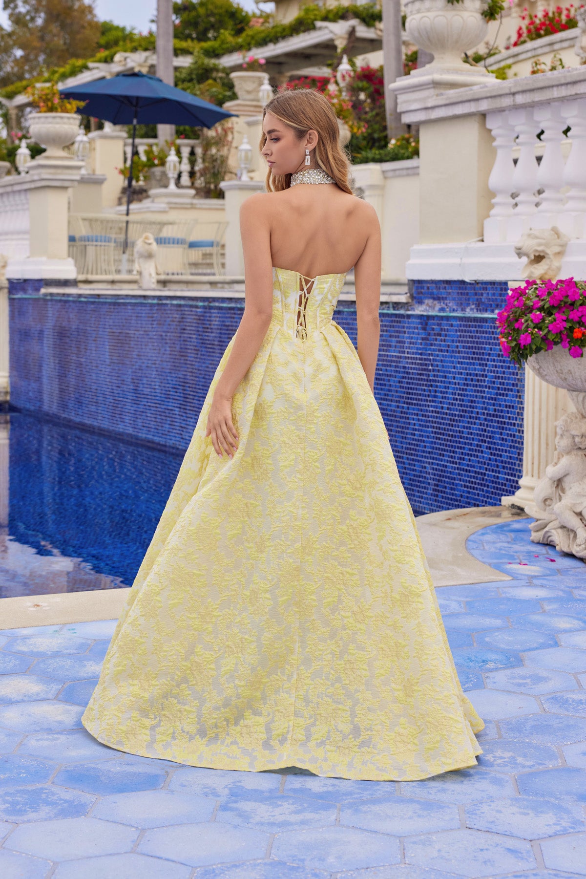 Juliet JT2693A Long Formal Beaded Fitted Floral Ball Gown Prom