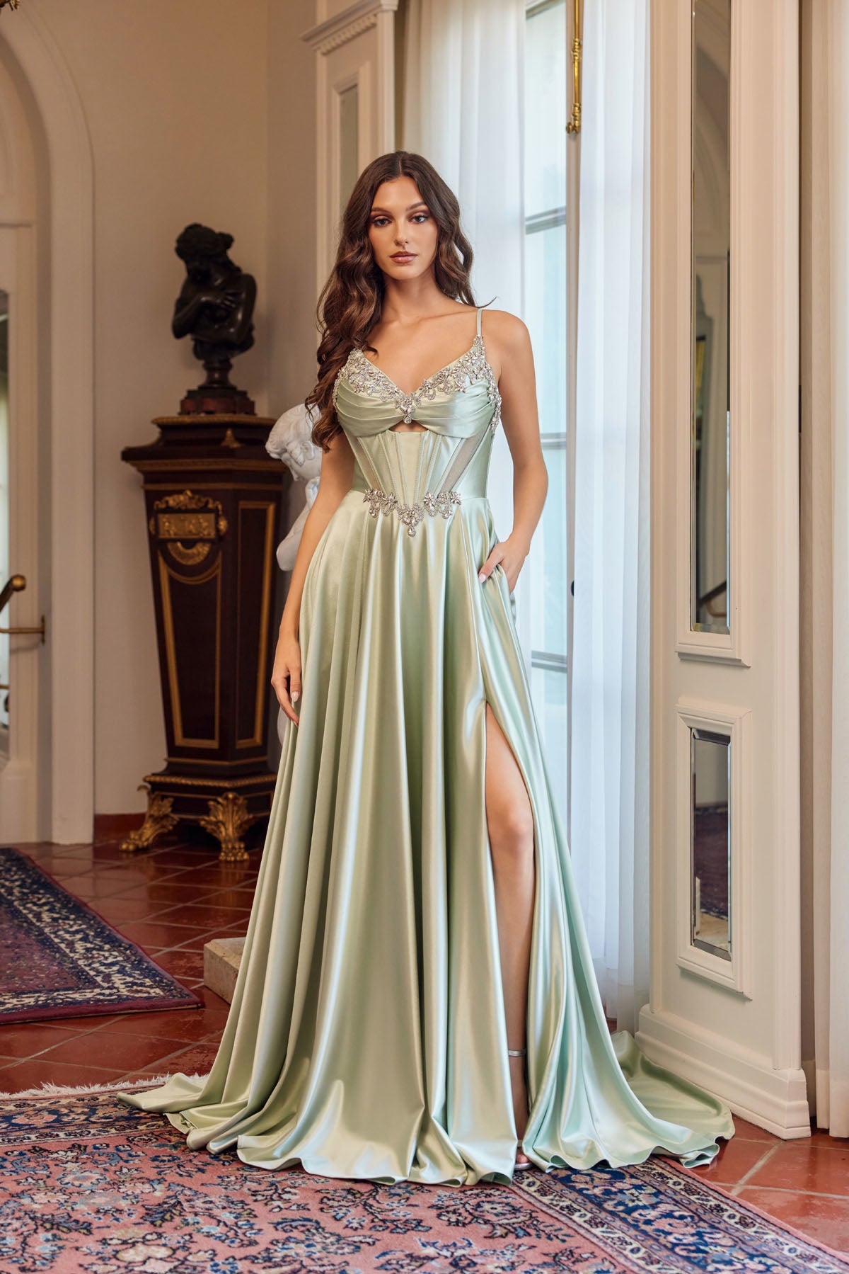 green emerald velvet dress Sequin Fitted Sleeveless Slit Gown by Amarra 88232 – ABC Fashion main image 0