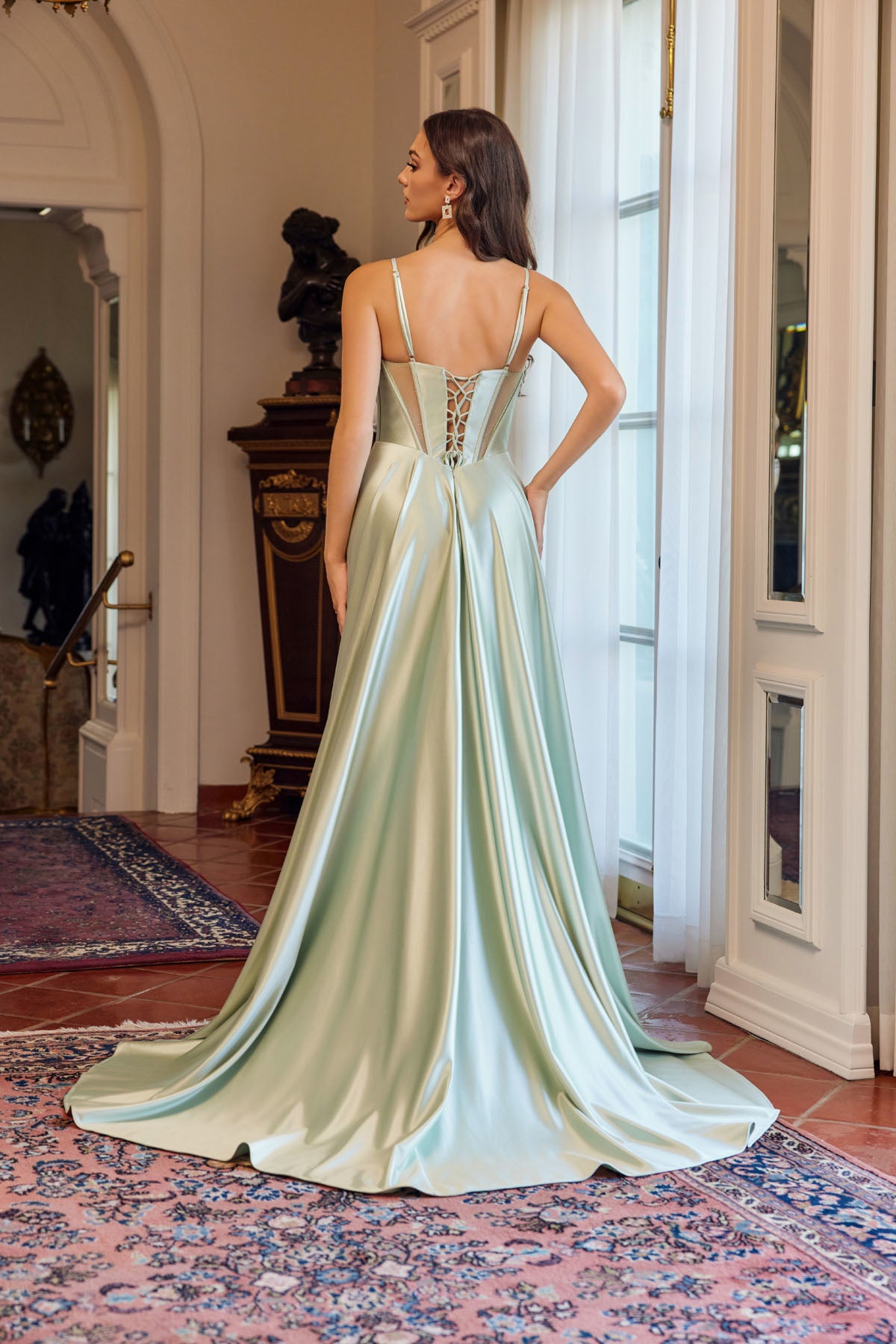 Prom Dresses Long Formal Corset Beaded Fitted A Line Prom Dress Apple Green