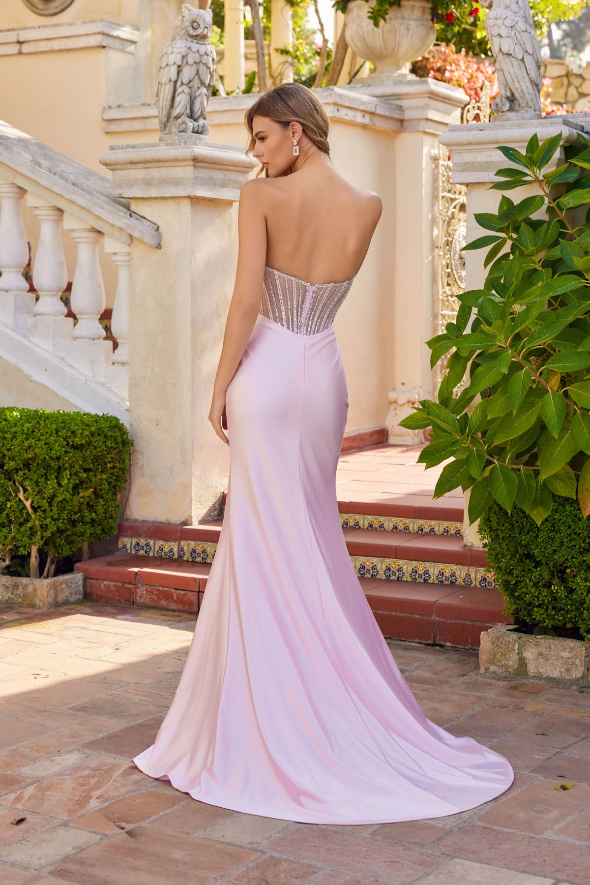 Prom Dresses Long Formal Fitted Beaded Corset Evening Prom Dress Baby Pink