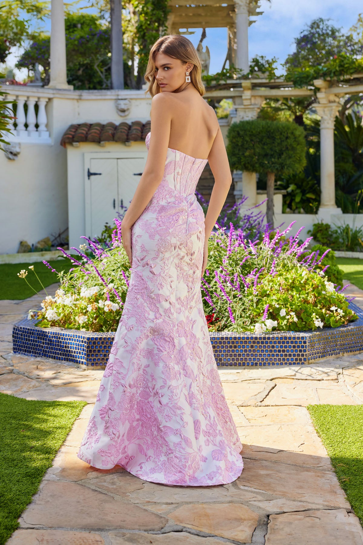 Juliet JT2737A Floral Print A Line Corset Long Formal Evening Prom