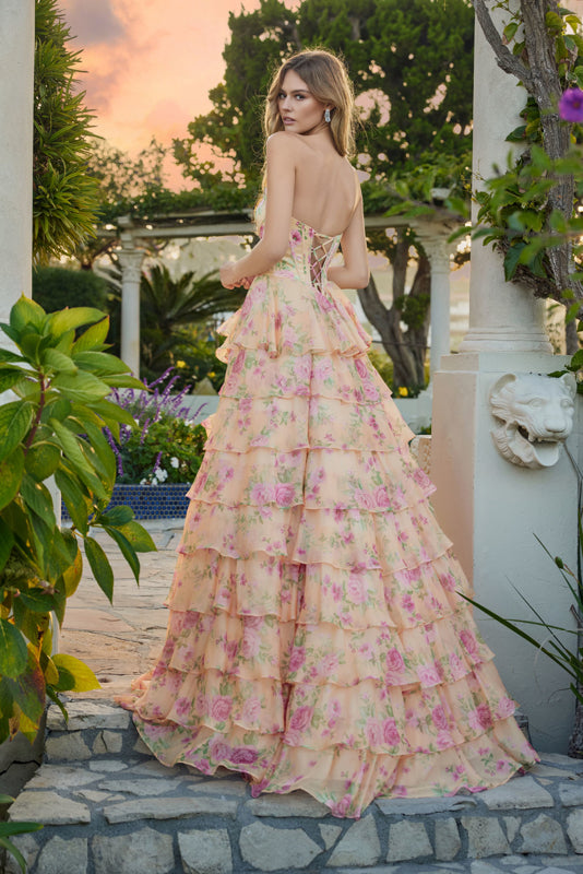 yellow and pink floral dress Juliet JT2739S Long Prom Dress Pastel Yellow Floral / 8