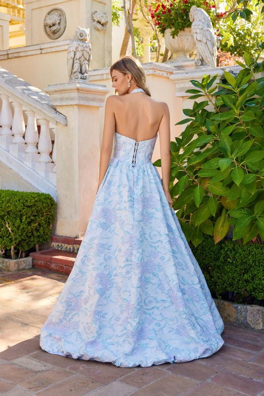 Prom Dresses Corset Long Formal Ball Gown Floral Prom Dress Aqua Mist