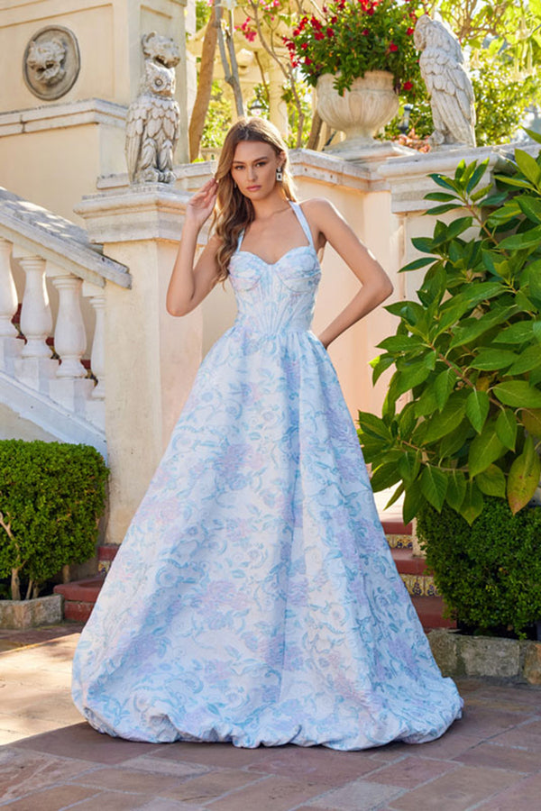 Juliet JT2742A Corset Long Formal Ball Gown Floral Prom Dress
