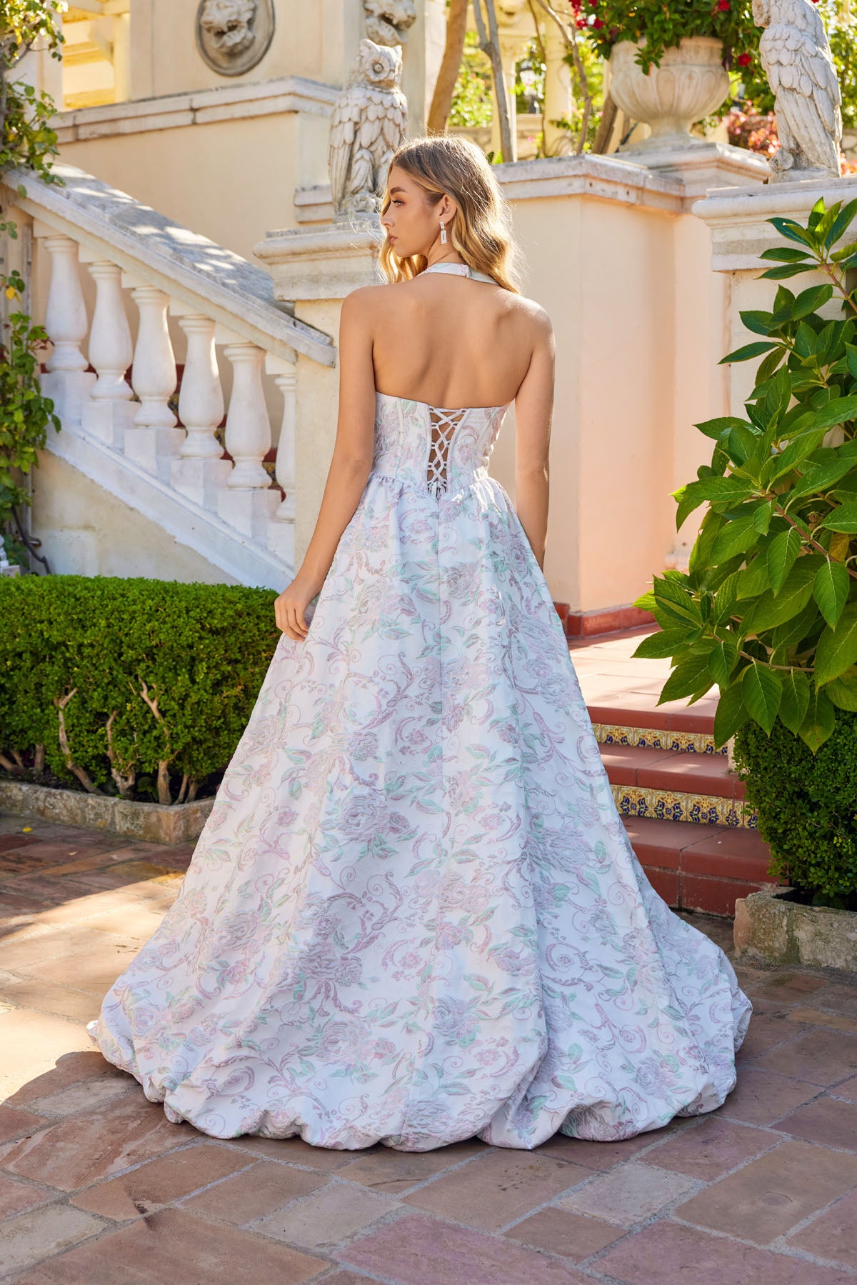 Prom Dresses Corset Long Formal Ball Gown Floral Prom Dress Blush Garden