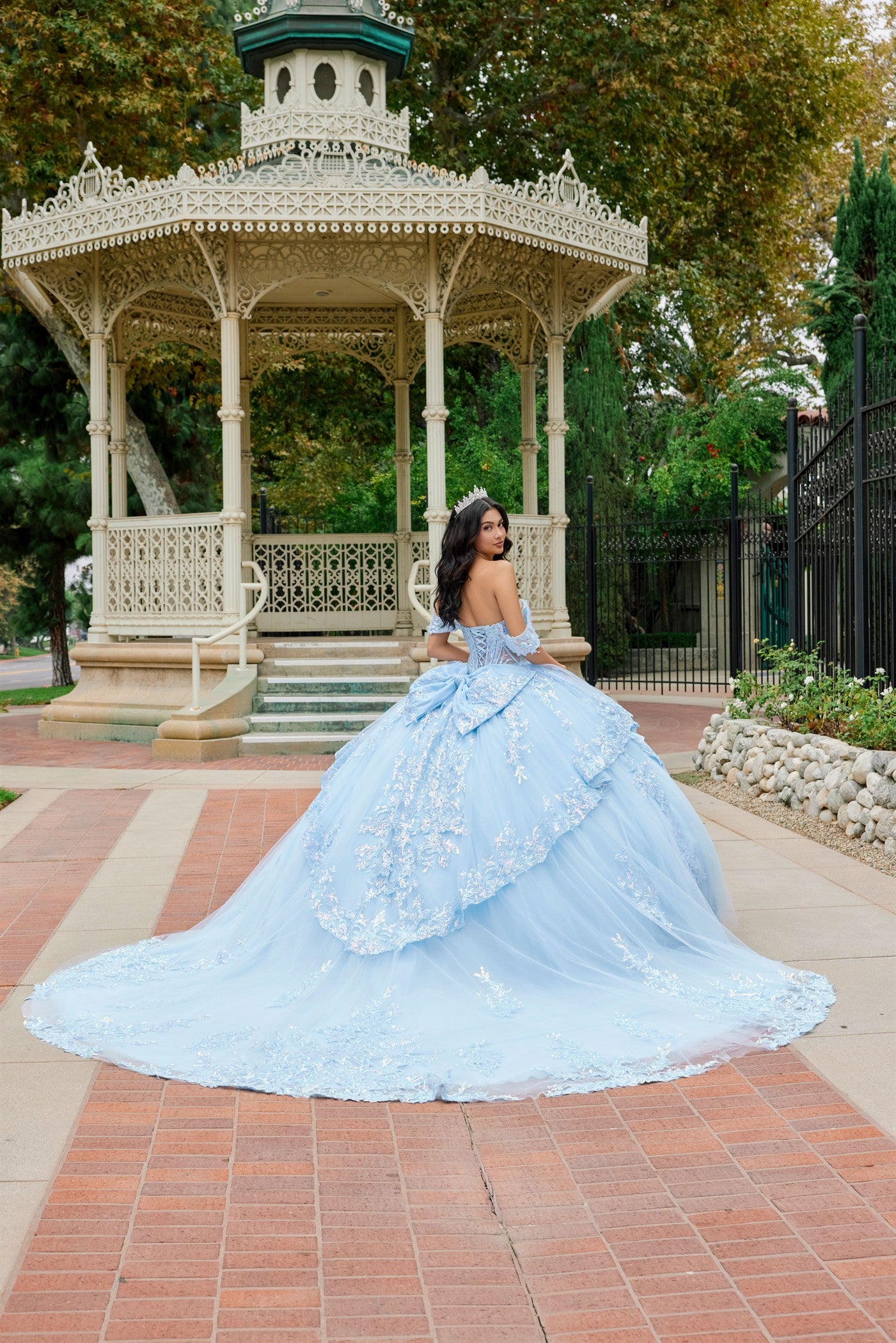 Quinceniera Dresses Long Floral Lace Ball Gown Quinceniera Dress Juliet JT1498J Bahama Blue