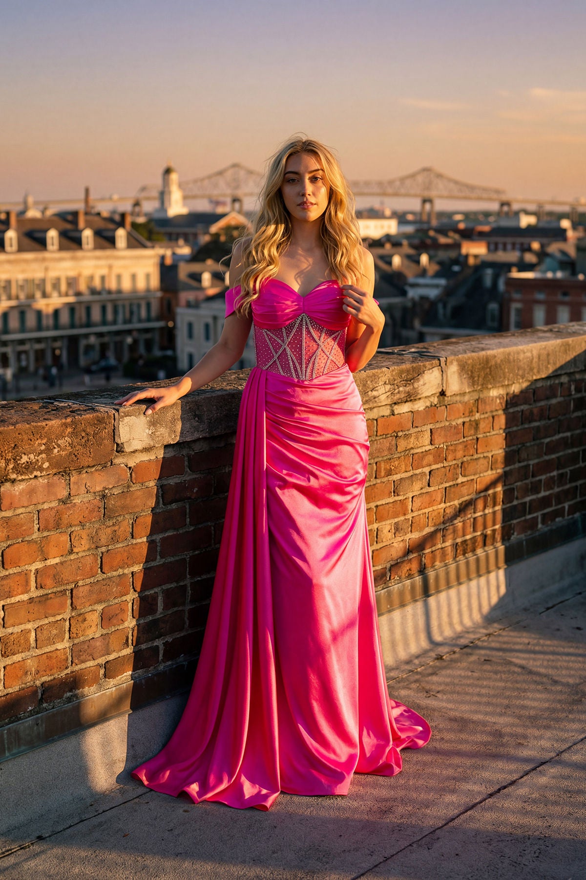 Fuchsia Sweetheart Neckline Floor-Length Satin Gown with High Slit Formal Dress Juliet JT2658S