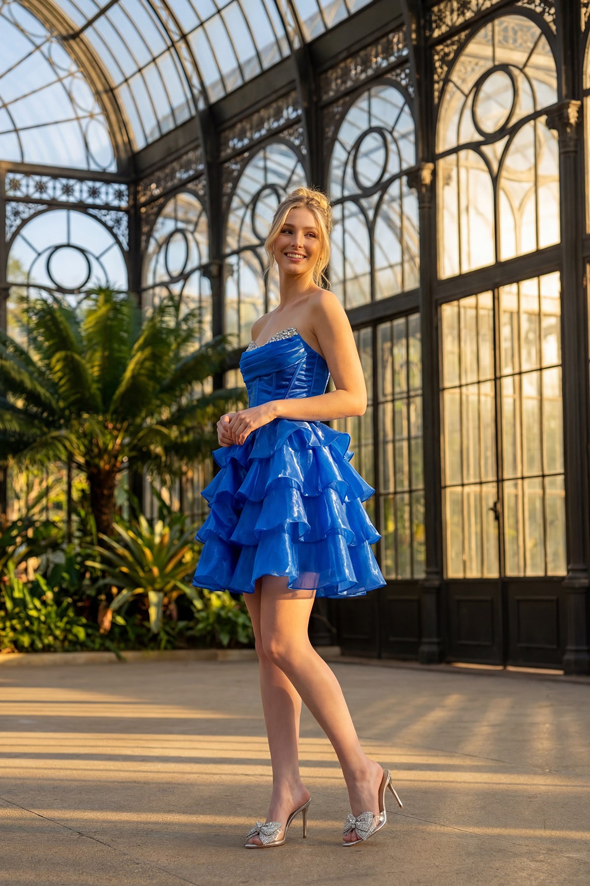 Strapless Curved Neck Mini/Short Organza Cocktail Fit & Flare Juliet JT7134S