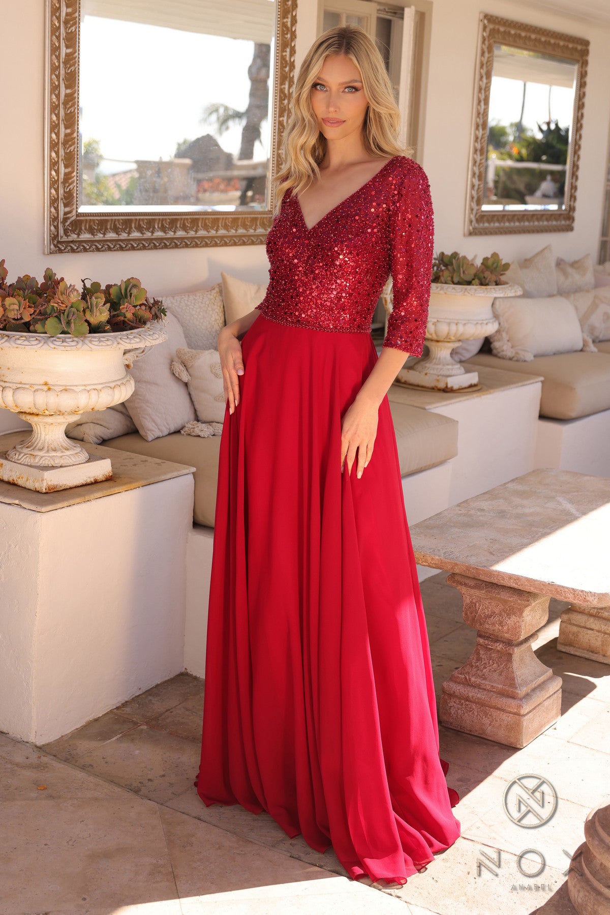 Nox Anabel MF103 Long Plus Size A Line Sequin Formal Dress
