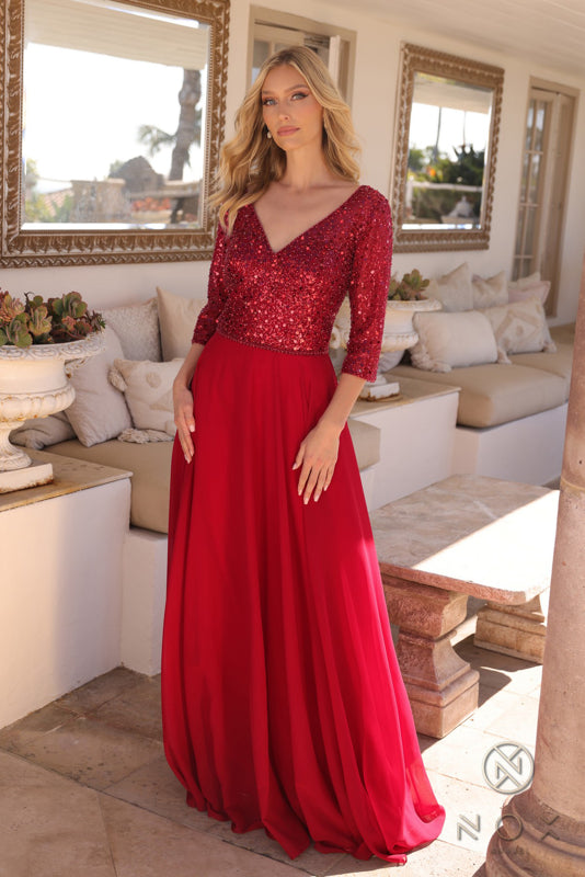 Nox Anabel MF103 Long Plus Size A Line Sequin Formal Dress