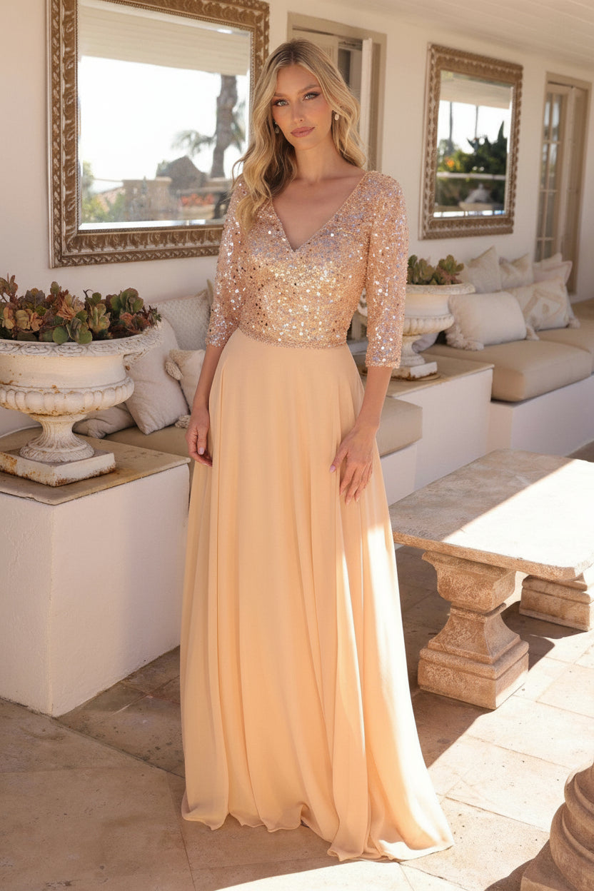 Plus Size Dresses Long Plus Size A Line Sequin Formal Dress Gold