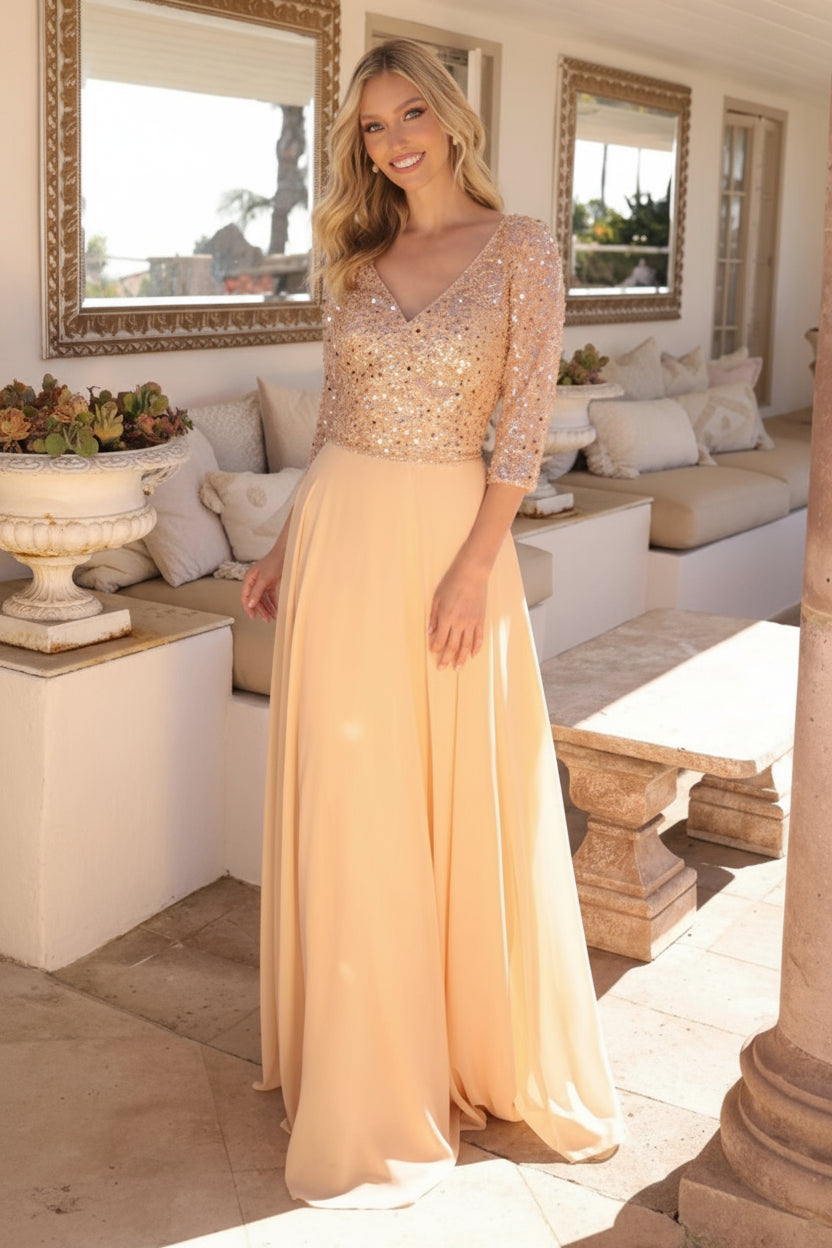Plus Size Dresses Long Plus Size A Line Sequin Formal Dress Gold