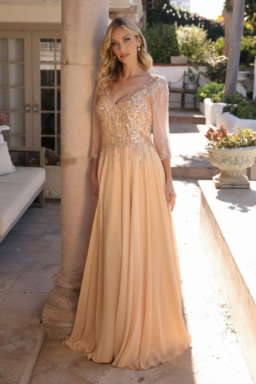 Nox Anabel MF100 Plus Size Long Formal Mother of the Bride Dress - Gold / 18W Nox Anabel MF100 Plus Size Long Formal Mother of the Bride Dress - Gold / 18W