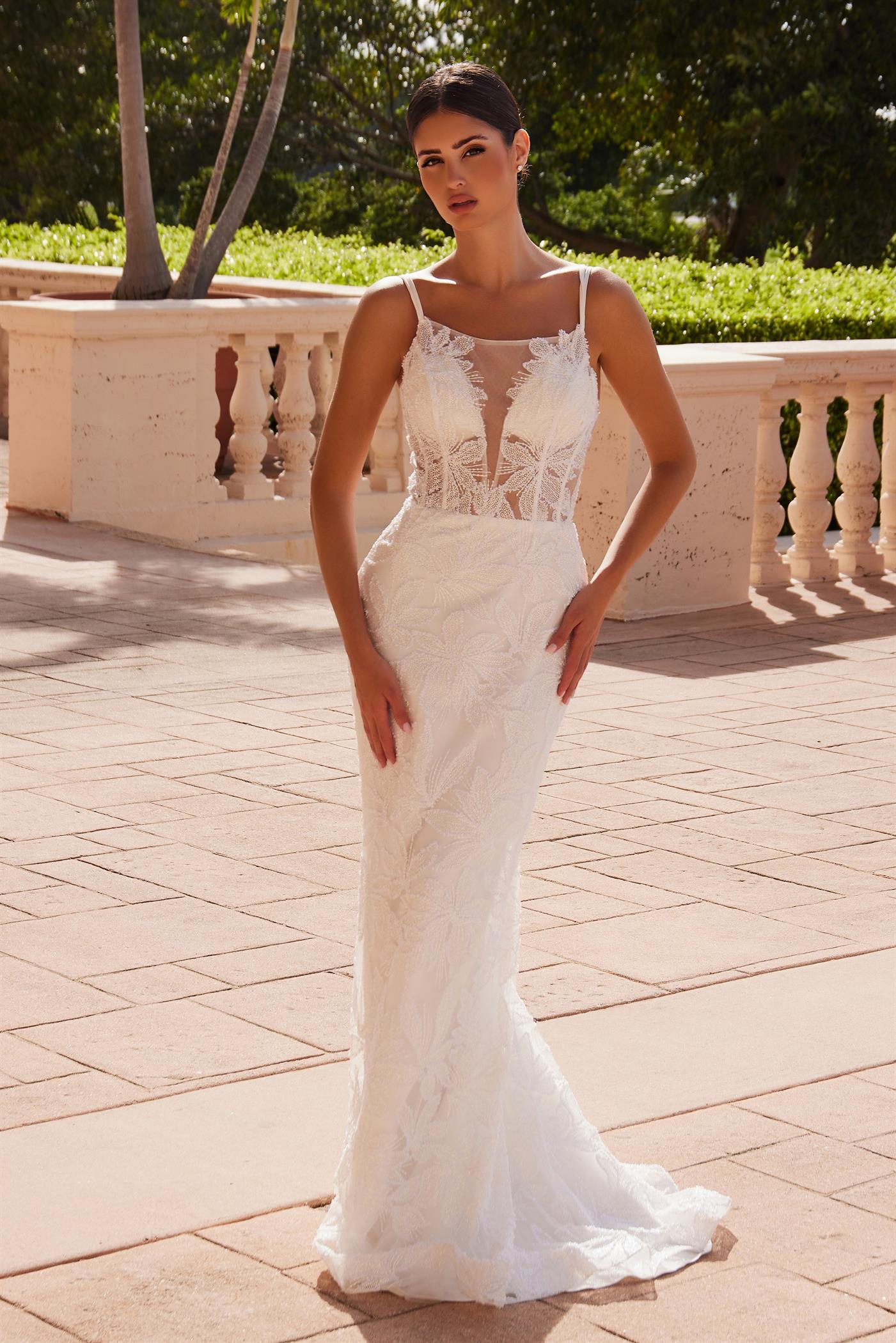 Nox Anabel C1628W Long Beaded Wedding Dress