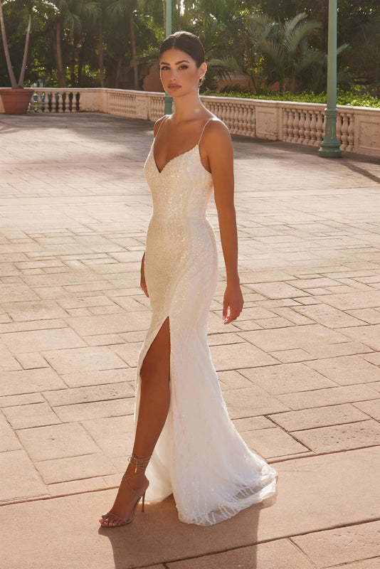 Nox Anabel E1535W Long Beaded Sequin Wedding Dress