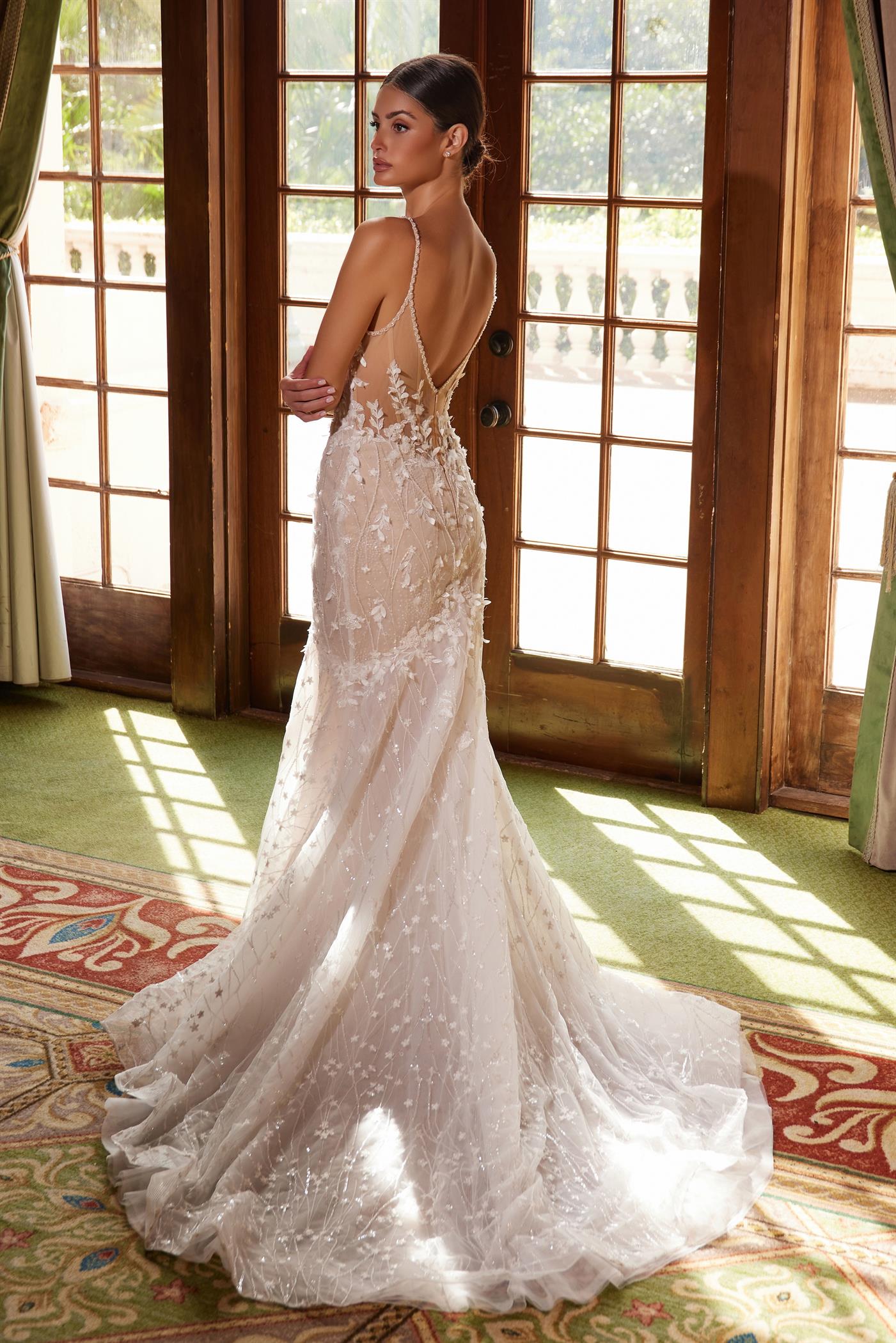 long beaded wedding dress Nox Anabel JE1023L Prom Dress - White/Nude