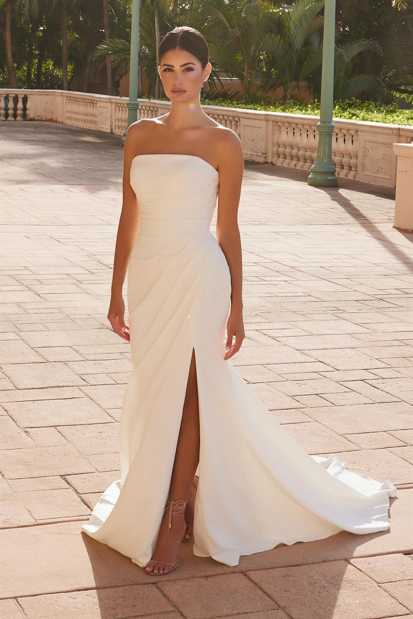 Nox Anabel JW1031 Long Slit Pleated Simple Wedding Dress