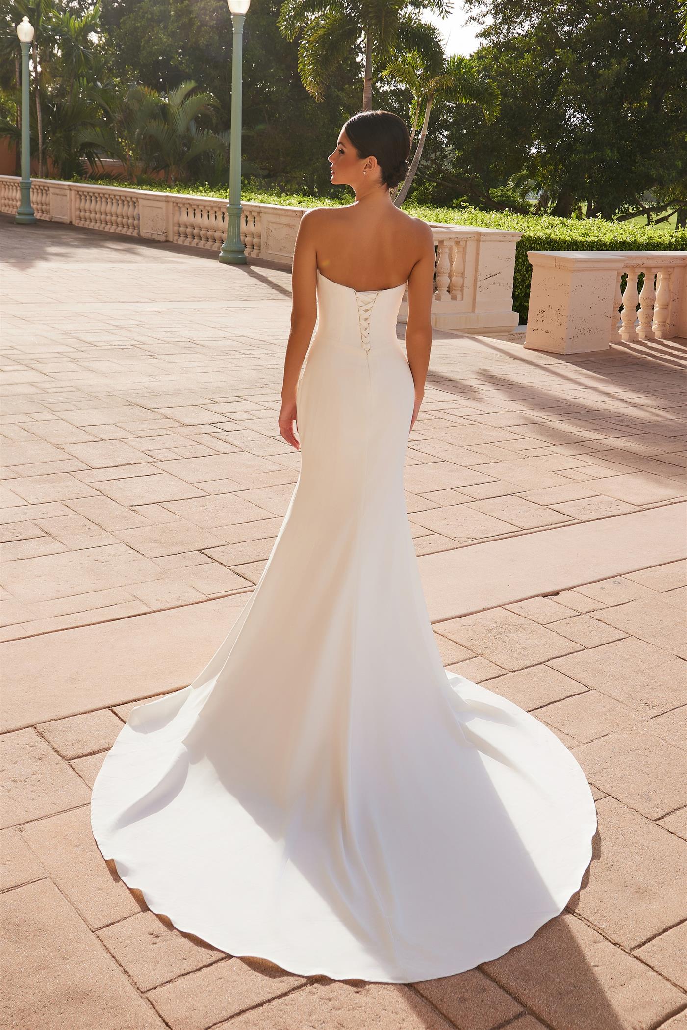 White Nox Anabel JW1031 Long Slit Pleated Simple Wedding
