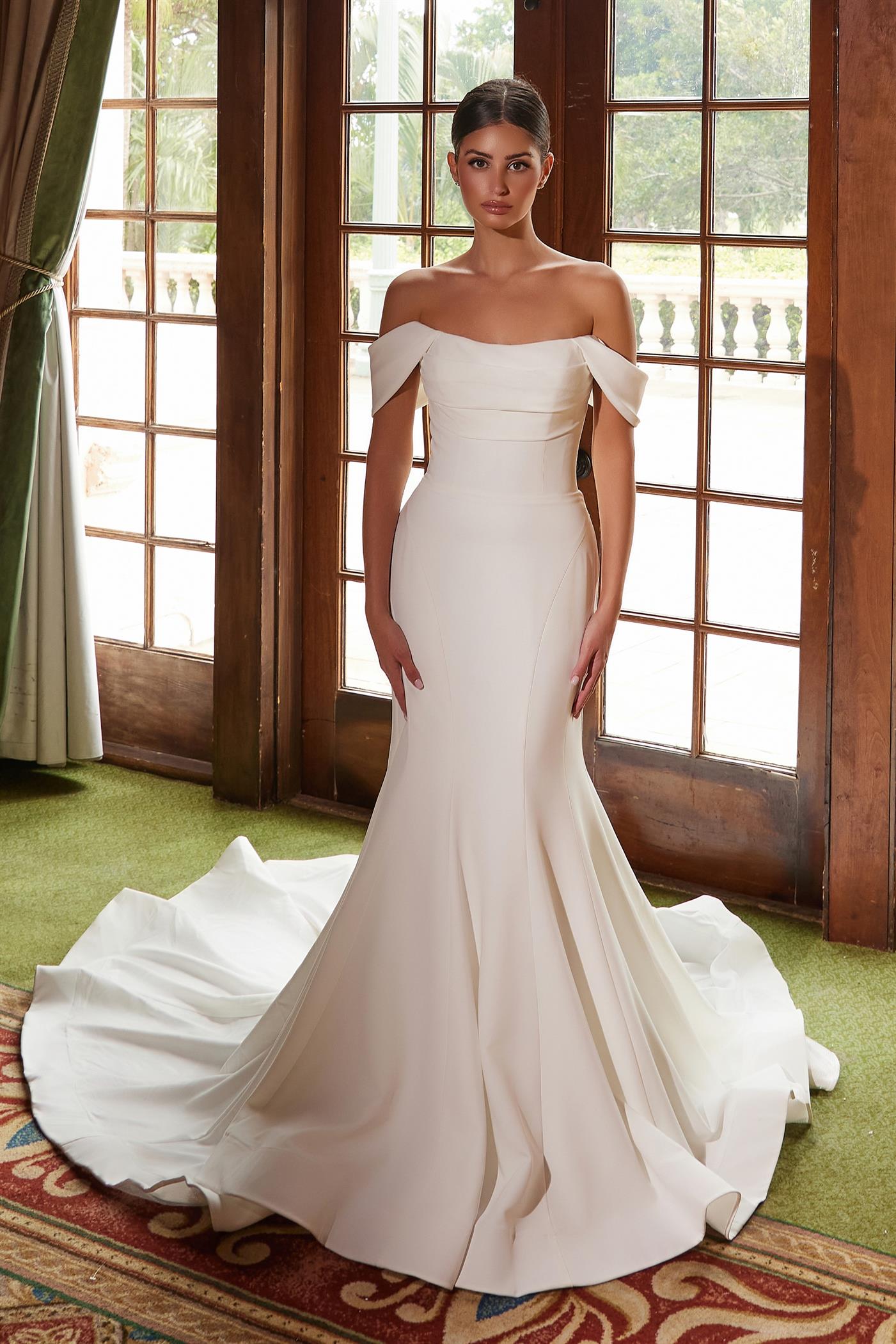 Nox Anabel JW1032 Pleated Long Simple Wedding Dress