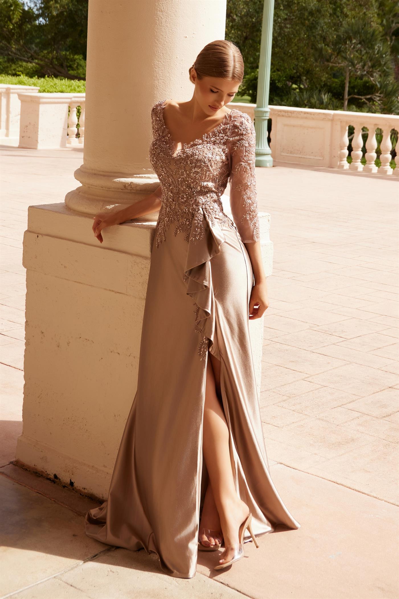 Nox Anabel ME126 Long Beaded Applique Mother of the Bride Dress - Cappuccino / 14W Nox Anabel ME126 Long Beaded Applique Mother of the Bride Dress - Cappuccino / 14W
