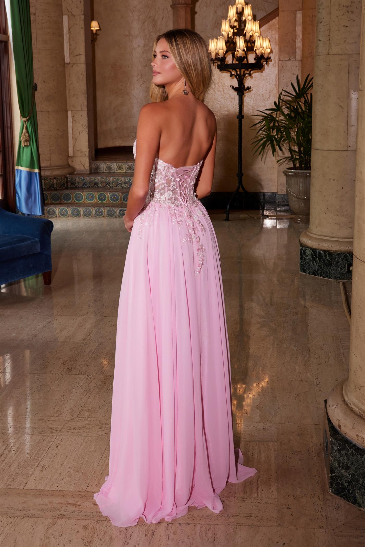 Prom Dresses Long Formal Intricate Flower Formal Prom Dress Pink