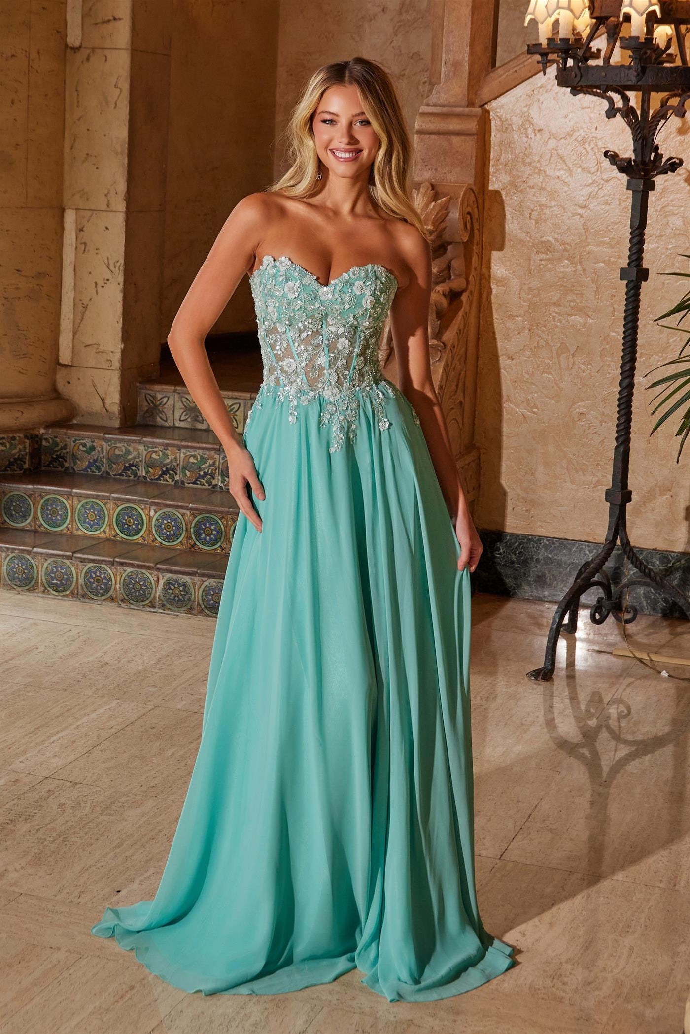 Prom Dresses Long Formal Intricate Flower Formal Prom Dress Sage Green